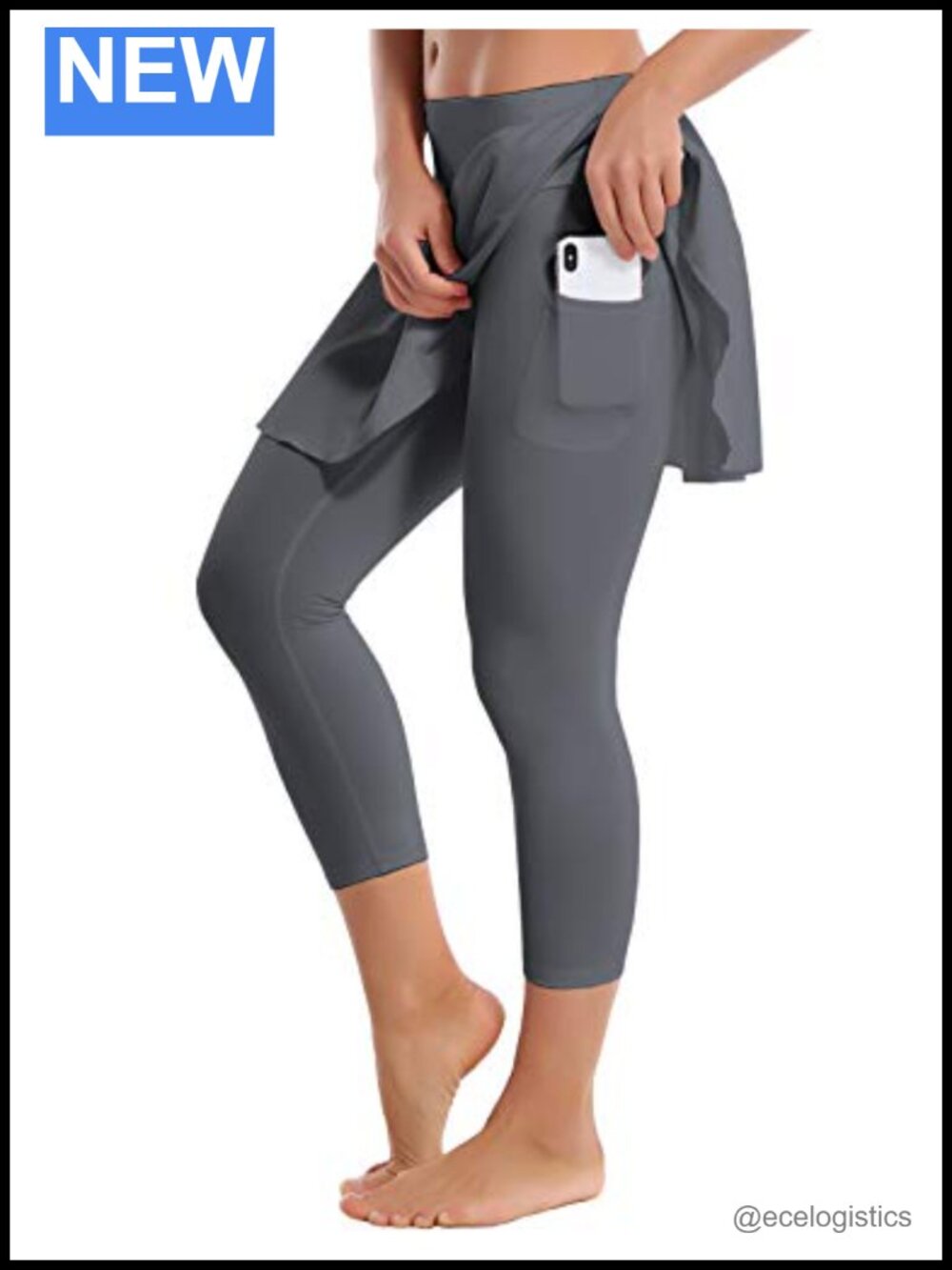 Women's High Waist Tennis Skort with Capri Leggings Pockets UPF 50+ 80% Nylon